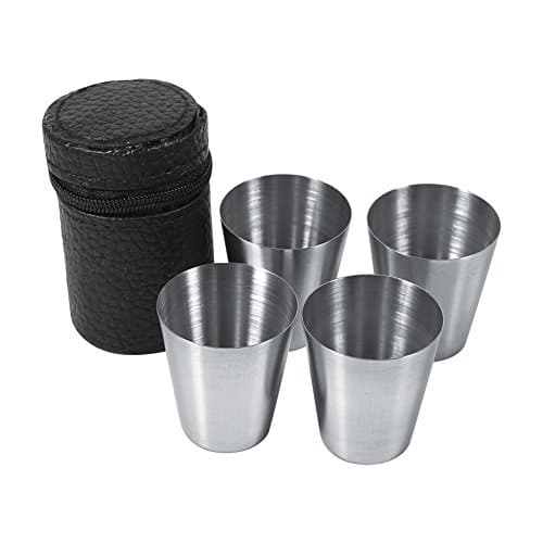 Yinhing Drinking Glass Glasses Drinking Gla Portable Stainless Steel Tea Coffee Cup Set 30ml Beer Mug Travel Mugs with Leather Bag for Camping Picnic and Outdoor Activities (4 Pack) — view 3