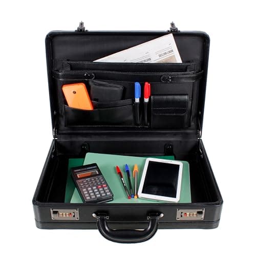 Deluxe Faux Leather Expandable Executive Attache Case Briefcase Black AR Premium (Black) — view 2