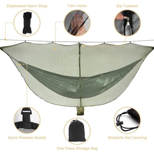 Casenly Fly Net Hammock, Hammock Mosquito Net Ultralight Portable Mesh Hammock Netting for 360 Degree Protection Dual Sided Diagonal Zipper for Easy Access for Backpacking Camping Hiking Travel — view 4