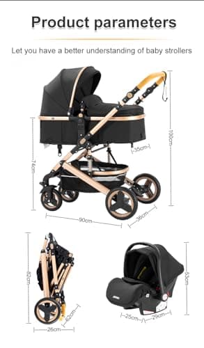 YAZOCO 3 in 1 Prams Travel System, Foldable Lightweight Baby Stroller, Adjustable Handle, Aluminum Frame for Newborn 0-4 Years Changing Bag (530 Grey) — view 6