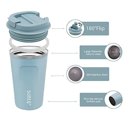 SUNTQ Reusable Coffee Cups Travel - Coffee Travel Mug with Leakproof Lid - Thermal Mug Insulated Cup - Stainless Steel Coffee Travel Cup - for Hot and Cold Drinks, 13oz/380ml, Sky Blue — view 3
