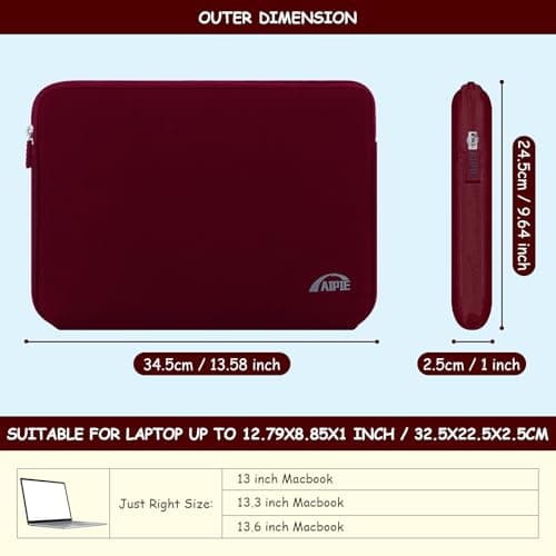 AIPIE Laptop Sleeve 13 13.3 13.6 Inches Compatible with MacBook Pro, MacBook Air M1 M2 Bump Absorb 12.6 x 8.9 x 0.8 Inch Chromebook Netbook Case for Surface ACER ASUS DELL HP DELL Jam — view 2