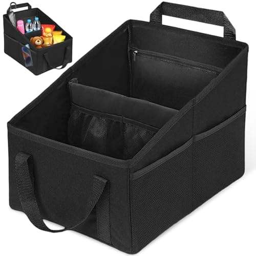 Car Back Seat Organiser with Mesh Pockets & Dual Handles, 2 Compartments Multi-Functional Large Capacity Foldable Cars Boot Tool, Sturdy Oxford Fabric Toys Storage Box Essentials for Kids & Women