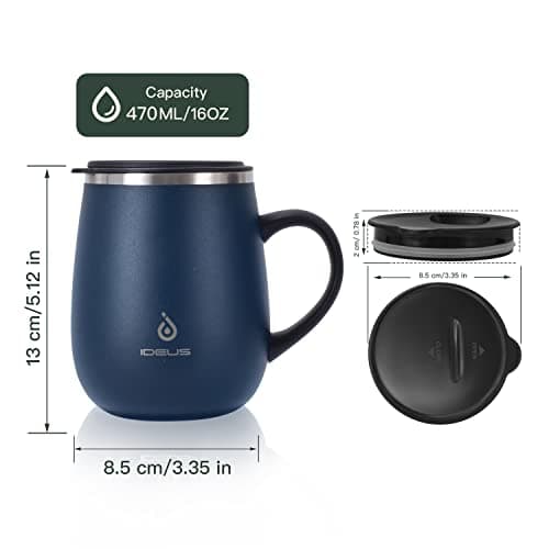 Ideus 460ml Insulated Coffee Mug with Lid and Handle (Navy Blue) — view 3