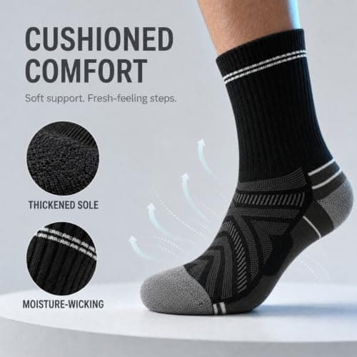GOZINA Men's Merino Wool Hiking Socks, 3 Pairs Thermal Boot Socks, Black — view 4