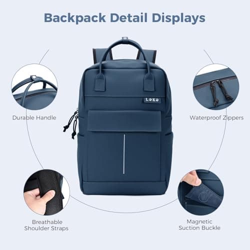 Lekespring Laptop Backpack 15.6 Inch, Waterproof Work Leather Bag — view 6