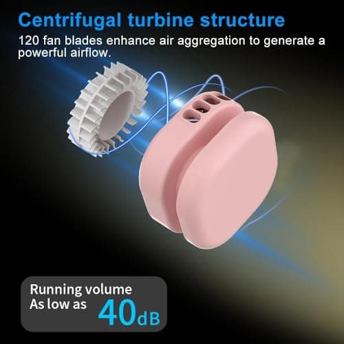 Foluu Rechargeable Neck Fan with 5 Speeds & Digital Display - Portable Hands-Free Personal Fan with 120 Blades Turbine, 360° Flexible Silicone, Ultra-Quiet 40dB - for Travel, Sports, Office (Pink) — view 5