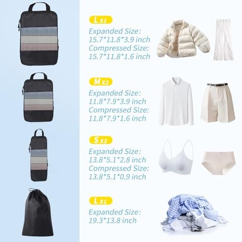 Compression Packing Cubes for Backpack,Travel Organisers, 6PCS Travel Packing Cubes for Suitcases Extensible Suitcase Organiser Bags(Black) — view 2