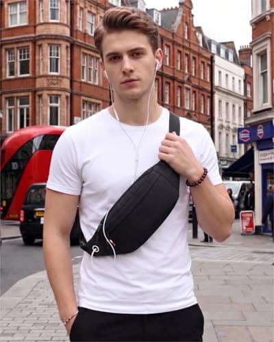 Bum Bag for Ladies Women Men Girls Bumbags Waist Fanny Pack with Headphone Jack and Adjustable Belt for Sport Running Hiking Jogging Gifts for Men Women — view 2
