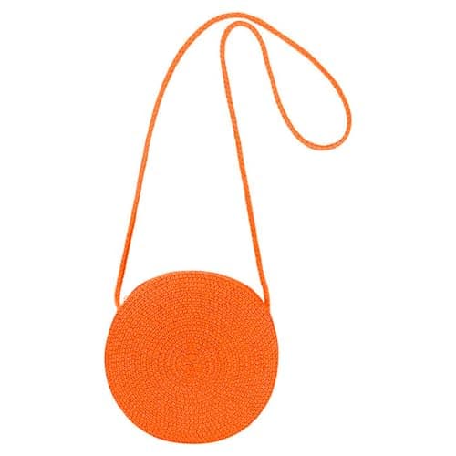 Jamron Handmade Round Straw Bag Crossbody Shoulder Bag Bohemian Beach Bag with Zipper SN0702152 Big Orange