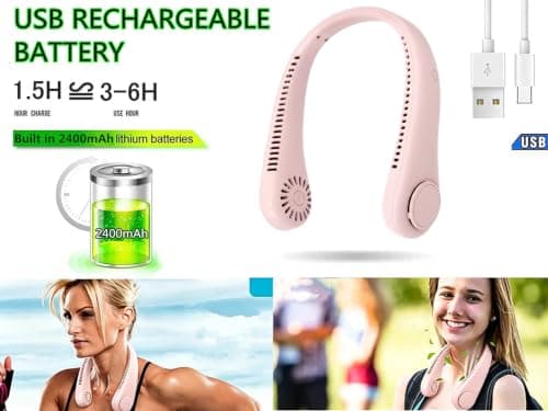 KQLHLHDYZ Portable Neck Fan, USB Rechargeable Hands Free Bladeless Personal Mini Fans, 3 Speeds Adjustable, Wearable Cooling Fan for Traveling, Sports, Office — view 2