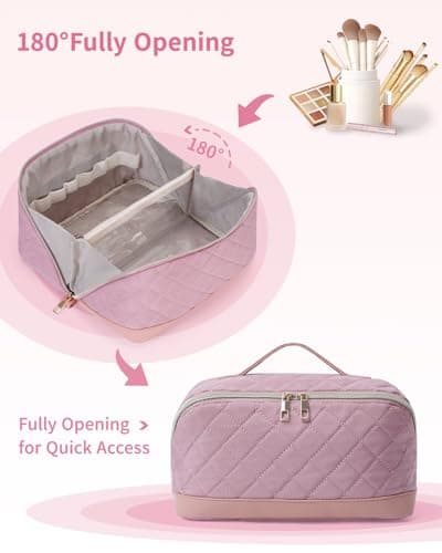 Travel Makeup Bag Quilted Cosmetic Bag for Women with Brush Compartments — view 4