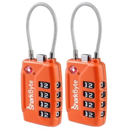 SharkByte TSA Approved Luggage Locks | Wire, 4-Digit Combo (10K Combinations) | Secure Suitcase, Gym Bags & More (2 Pack) Orange