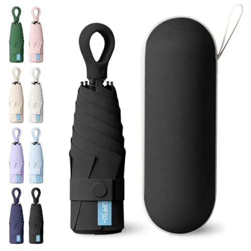 WoRuyKot Mini Sun Travel Umbrella Ring handle Coating Layer Fabric Blocking/anti Compact Folding Purse Umbrella/Lightweight Small (Black)