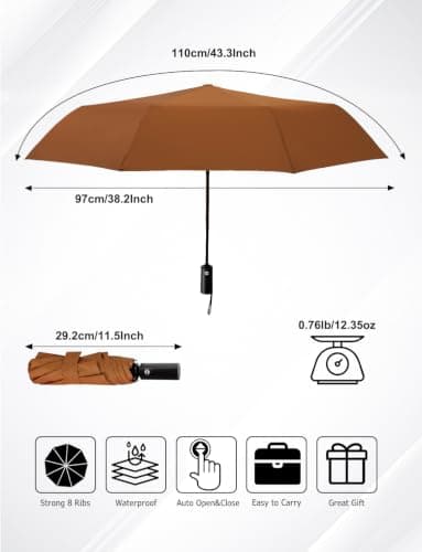 RusuiQinsan Compact Umbrella, Windproof Strong, Folding Travel Umberella, Pocket Sun Umbrella for Men & Women(Brown) — view 2