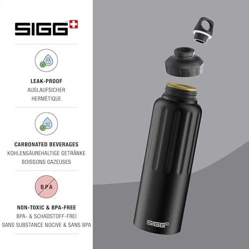 Sigg - Aluminum Sports Water Bottle - WMB Traveller Black - Swiss Made - Suitable for Carbonated Drinks - Leakproof - Lightweight - BPA-Free - Black - 1.5L — view 3