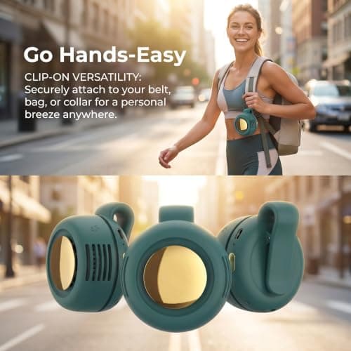 BRTNUP Silent Mini Bladeless Fan Portable Waist Clip Fan Rechargeable Hands-Free Belt Fans with 3 Speeds for Travel Office Shirt, Summer Gift for Outdoor Lovers (Green) — view 4