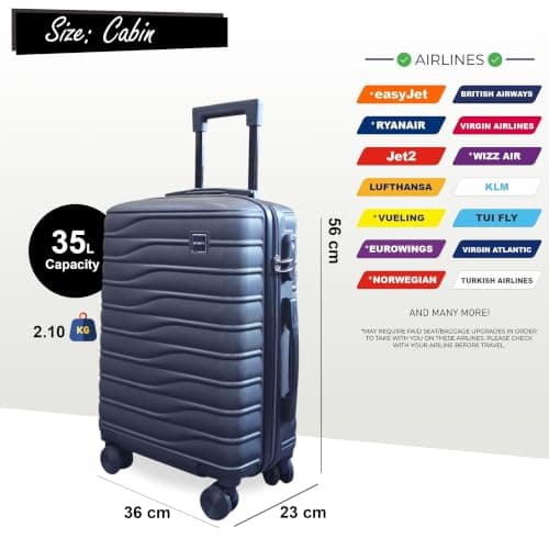 Infinity Leather Hard Shell Black Cabin 56 x 36 x 23 cm Secure Luggage Suitcase Suitable for Easyjet, Ryanair — view 2