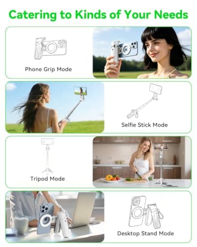 CloudValley Magnetic 4-in-1 Multifunctional Selfie Stick Tripod, Mini Portable Pocket Phone Stand with Detachable Remote, Compatible with MagSafe, for iPhone/Android, Travel Vlog, Live Stream, White — view 2