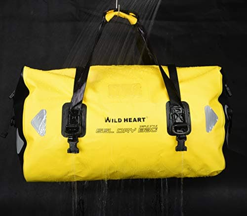 Wild heart Waterproof Bag Duffel Bag 40L 66L 100L with Welded Seams Shoulder Straps, Mesh Pocket for Kayaking, Camping, Boating,Bycycle,Motorcycle (66L Yellow Add Bottom with Rope) — view 2