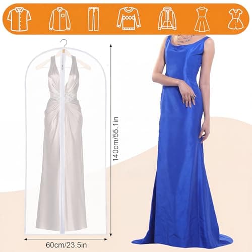 6 Pack Dress Bags Covers Long, 55in PEVA Garment Bags Suit Bags, White Edge — view 2