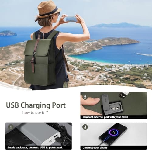 HEROIC KNIGHT Anti-Theft 15 Inch Laptop Backpack, USB Charging Port-Green — view 6