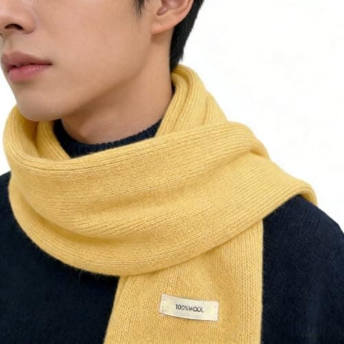 Kovake Winter Wool Scarf Warm Cashmere Scarf - 100% Wool - Soft Knitted Scarf Autumn Winter Solid Versatile Shawl Neck Wrap for Women Mens, 160 x 20 cm (Yellow) — view 3