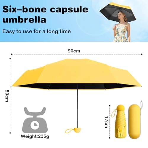 MPXEAVG Travel Umbrella, Handbag Umbrella, Mini Umbrellas with Case, for Women Handbag Size, Windproof Strong for Men Women (Yellow) — view 2