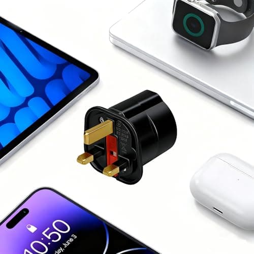 European to UK Plug Adaptor, 2 Pack EU to UK Plug Adapter 2 Pin To 3 Pin Plug Adapter, European Plug Adapter, Type C/E/F Europe Germany France Spain to British Adapter Type G, Black — view 3