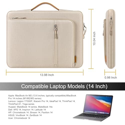 DOMISO 14 Inch Laptop Sleeve with Handle, Water-Resistant Shockproof Protective Case for 14" MacBook Pro/Air M2/M3, HP, Lenovo, Dell, ASUS, Acer, Chromebook,Beige — view 4