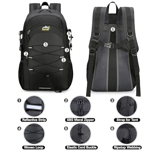 Besrina 40L Hiking Backpack, Water-Resistant Travel Reflective Rucksack — view 4