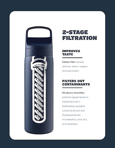 LifeStraw Go Series – Double Wall BPA-Free Vacuum Insulated 18 oz Stainless Steel Water Filter Bottle for Travel and Everyday use; Aegean Sea — view 2
