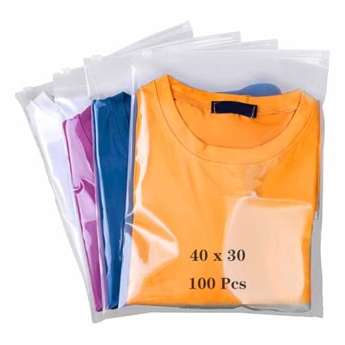 QISF 100 Pcs 40x30cm Reusable Ziplock Bags for Clothes,Large Plastic Hospital Bags,Travel Clothes Storage Bags,Clear Seal Bags Waterproof Luggage Organiser for Garment School(No Hole)