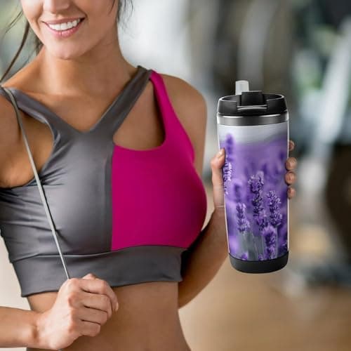 FekiLoot Purple Lavender Water Cup Stainless Steel Bottle Tumbler Exquisitely Sleek Premium Metal Cup Ingeniously Sealed Robust Travel Mug For Outdoor Camping Gym Office Daily Use — view 6