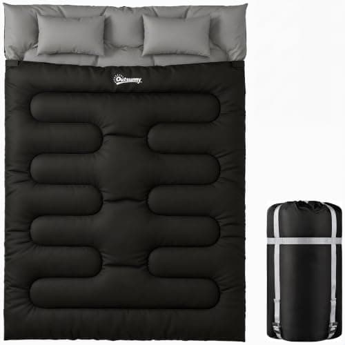 Outsunny Double Sleeping Bag with 2 Pillows 220 x 160 cm Black