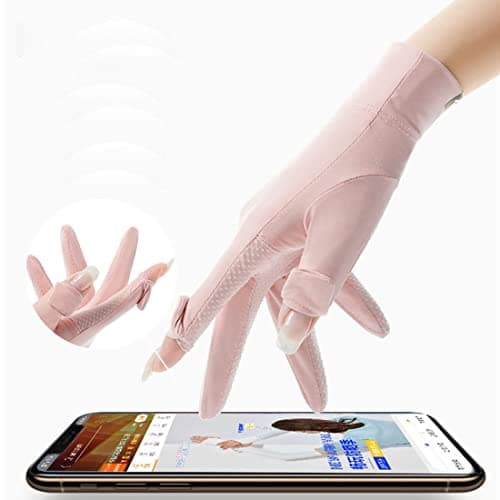 Antcher Women's UV Sun Protection Silk Sunblock Fingerless Gloves - Full Finger Touchscreen Non Slip Hiking Cycling Golf Fishing Gloves (Pink) — view 4