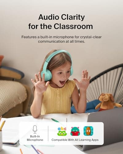 Belkin SoundForm Mini Kids Wireless Headphones with Built-In Microphone, 30H of Playback Time, & Fun Stickers - Over-Ear Headsets for Online Learning, School, Travel, iPhone, iPad, Galaxy - Mint — view 5