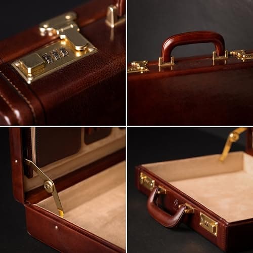 Time Resistance Leather Attache Case - Full Grain Italian Leather Briefcase - Laptop Bag up to 15” - Hard Case with Lock — view 5