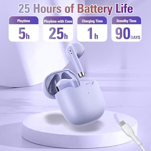 Purple Blue Tooth Ear Buds Wireless Bluetooth Earbuds for iPhone Android Phone, Waterproof Bluetooth 5.3 Headphones Deep Bass TWS Wireless Earphones, Small Earbuds for Small Ear Canals for Kids Women — view 6