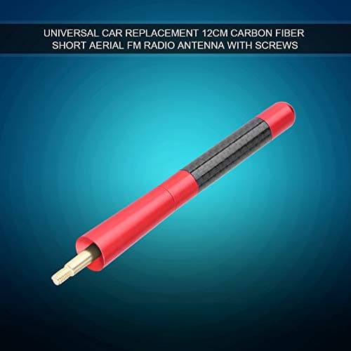 Keenso Universal Car Radio Antenna Carbon Fiber Short Aerial 12cm with Aluminum Alloy Ends Includes 3 Screws and 2 Adapters for Screw On FM Radio Antenna Replacement (red carbon) — view 5