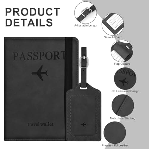 APXEL Passport Cover and Suitcase Tag Set, PU Leather Passport Covers — view 3