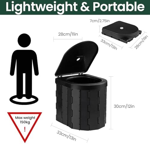 Foldable Camping Toilet Portable Potty Loo - Collapsible Toilet for Camping, Picnic, Fishing, Travel and Van Life, Outdoor Bucket with Lid and 30 Trash Bags — view 2
