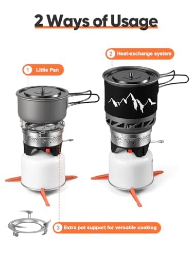 Odoland Backpacking and Camping Stove Cooking System, 7-In-1 Energy Saving Cooking Stove Set, Lightweight Camp Pot with Burner for Hiking, Trekking, Fishing and Backpacking — view 2