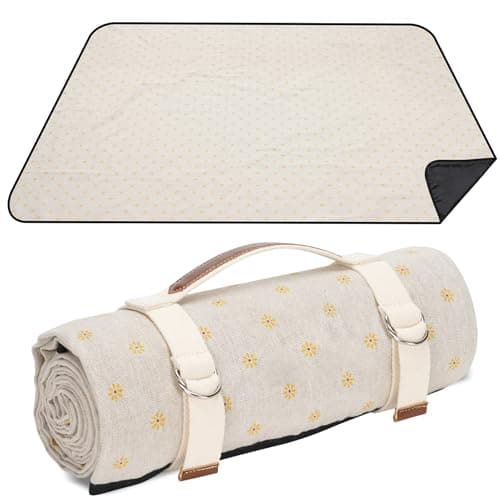 VIREO GARDEN Waterproof Picnic Blanket Portable with Carry Strap for Beach Mat or Family Outdoor Camping Party, 200x145cm Park Blanket for Grass Park, Hiking, Travel, Concerts.YellowFlower