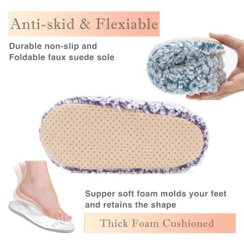Cozylook 2-Pair Slipper Socks for Women Non Slip Soft Sole Slippers, 2-pk Fuzzy Sherpa (Purple & Teal), 11-12 — view 5