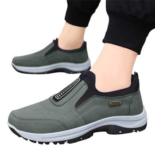 Hiking Shoes Mens Slip on Trainers Orthopedic Walking Shoes with Arch Support Lightweight Mesh Lining Hiking Shoe Wide Fit Outdoor Sneakers for Outdoor Trekking Camping Walking Grey — view 2