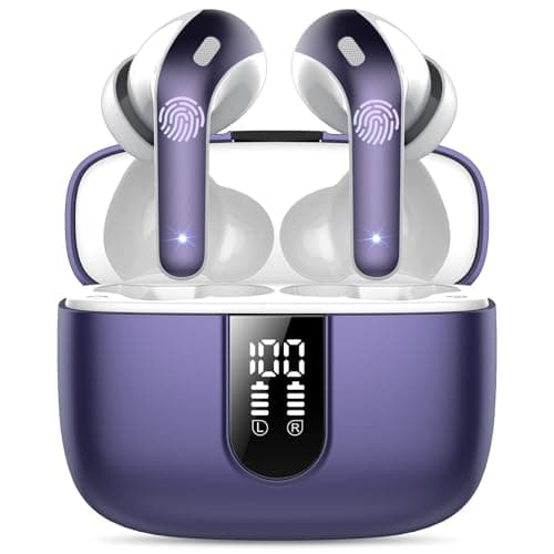 Ear Buds Wireless Earbuds, 50Hrs Playtime Bluetooth Earphones, Bluetooth Headphones 5.3, Bass Boost 85%, In Ear with 4 ENC Call Noise Cancelling Mics, Mini Earbuds IPX7 Waterproof, USB-C(Dark Purple)