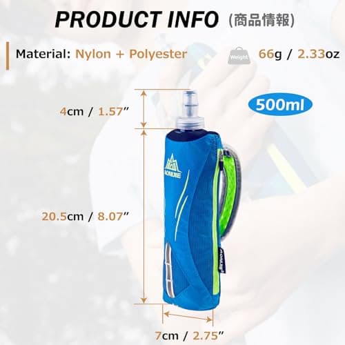 Azarxis Handheld Water Bottle Quick Grip for Outdoor Running Hiking Marathon Jogging Cycling Hand Strap Hydration Packwith 500ml Soft Flask Can Hold 6.8 in Phones (Blue) — view 2