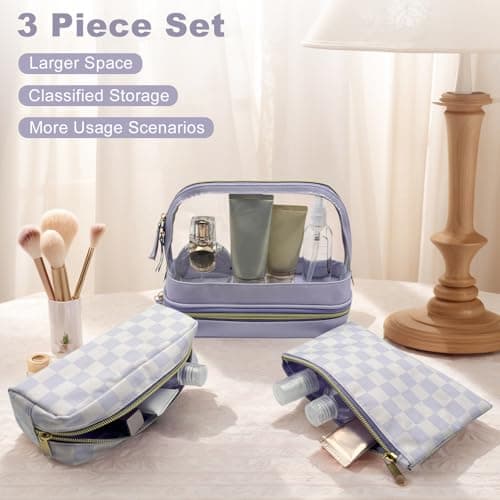 Sangula·Valley Makeup Bag 3 Pack, Double Layer Transparent Cosmetic Bag Organizer, Women's Toiletry Bag, Travel Essentials (Purple) — view 2