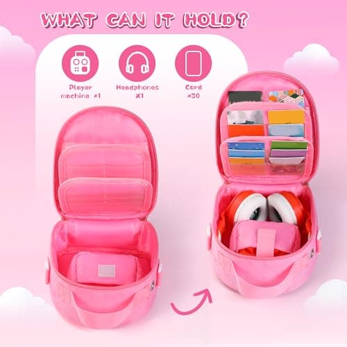 TATAVR Carrying Case Compatible with Yoto Mini, Card Holder Hold Up to 30 Cards, Travel Storage Bag with Adjustable Shoulder Strap for Audio Music Player & Headphone, Bag Only (Pink) — view 4